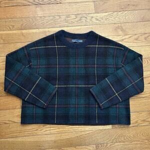 Polo Ralph Lauren Tartan Plaid Alpaca Wool Cropped Sweater XL